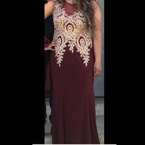 Burgundy prom dress with train